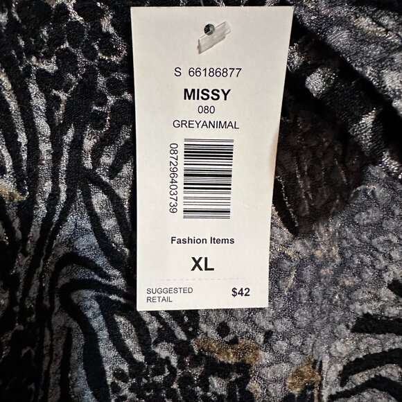 Alia Grey Animal Print Blouse Size XL 3/4 Sleeve NWT Women's - Picture 3 of 7